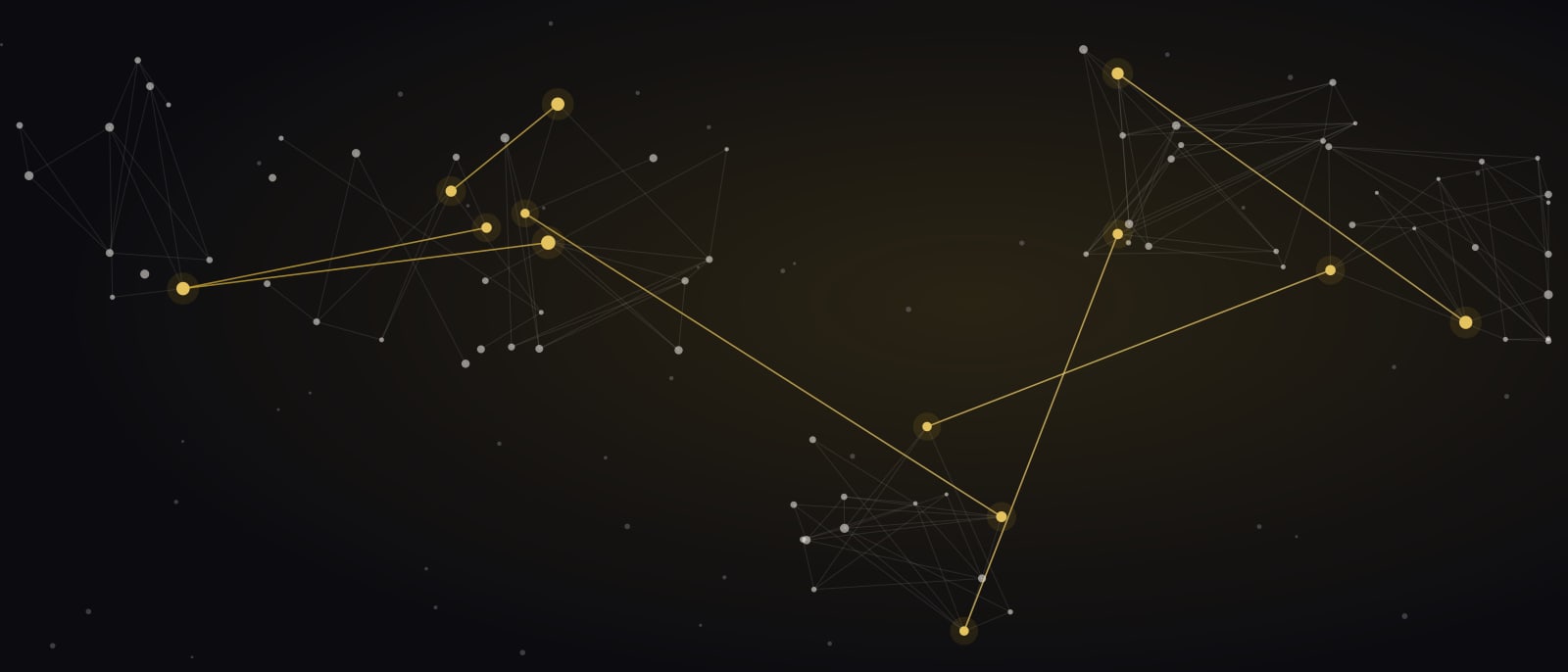 Abstract network of connected people — close clusters linked by gold bridges, the weak ties that carry new opportunities