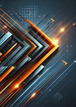DALL·E 2024-09-05 12.52.42 - A high-end abstract design for the topic of 'business vision,' featuring a dark blue background with vibrant orange elements. The design should focus
