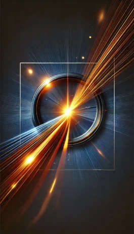 DALL·E 2024-09-05 12.57.36 - A high-end abstract design for 'business vision,' featuring a dark blue background with vibrant orange light rays emerging from the center. The light